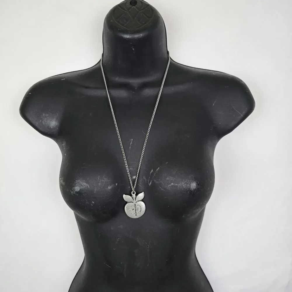 Vintage R. Tennesmed Sweden Pewter Love Man Woman Apple Pendant Necklace